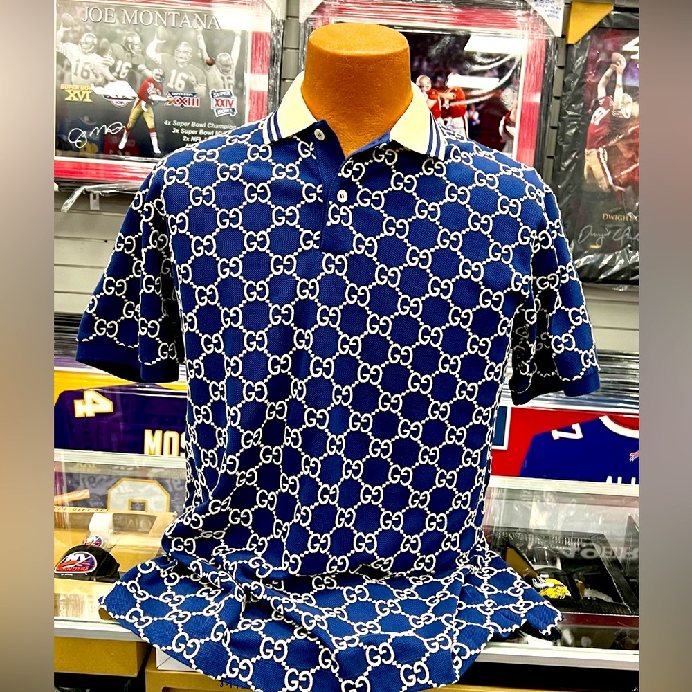 Gucci Blue and White Logo Polo Shirt